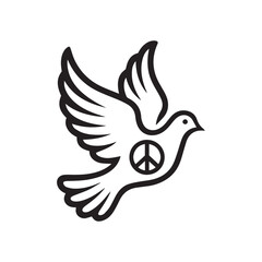 Dove with peace symbol silhouette, bird carrying sign of hope vector illustration