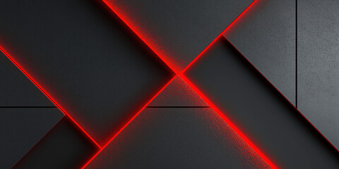 Futuristic Dark Wall with Red Neon Light Lines  
