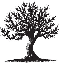 Elegant Silhouette of a Mature Tree with Intricate Branches and Textured Trunk Artwork Illustration Graphic Design Element