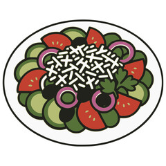 shopska salata Bulgarian salad flat color vector illustration template design