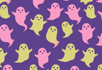 Whimsical pastel ghost silhouettes on a repeating background ,  image,  graphic