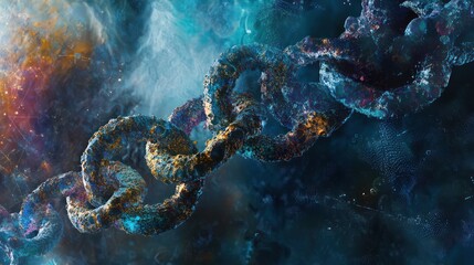 Obraz premium Abstract chain in cosmic nebula background. Possible use Scientific visualization, space exploration, digital art