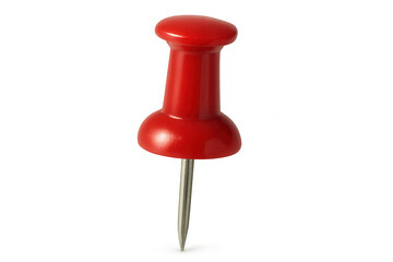 Red push pin fastening paper against clear background, marking critical information with precision