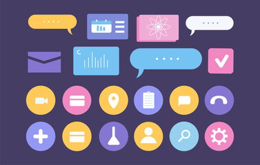 Colorful Digital Communication Icons Representing Messaging Interaction And User Engagement Vector Illustration