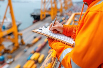 Worker records cargo details at port