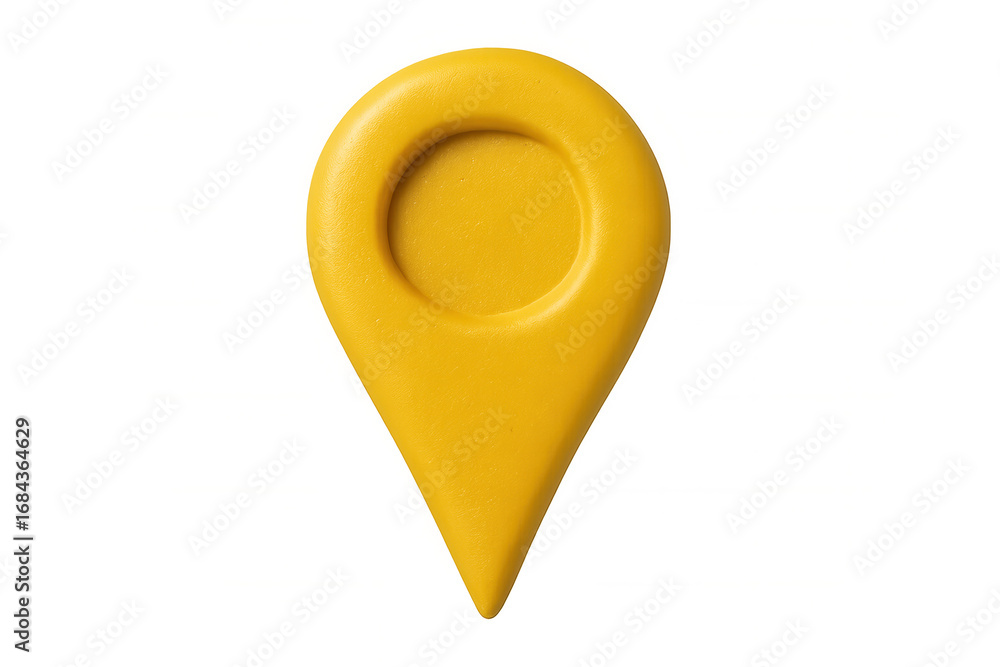 Poster yellow location pin marking position on transparent background, perfect for indicating places on map