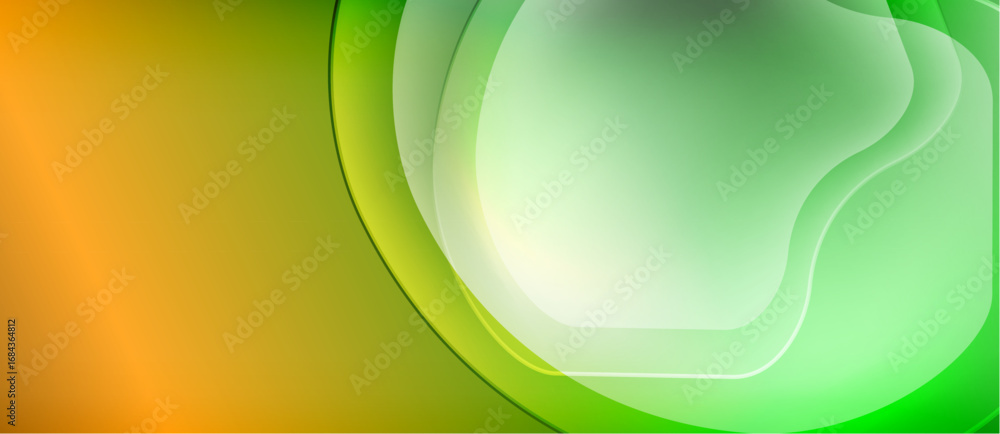 Poster abstract background features flowing layers, vibrant orange transitioning into bright green. smooth 