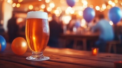 Refreshing beer served at a lively gathering during a festive evening