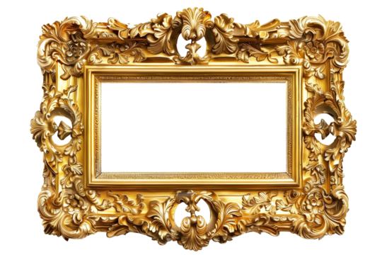 Ornate golden picture frame with intricate floral designs, featuring a blank space for artwork or photographs, ideal for showcasing creativity and elegance in home decor