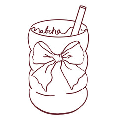 Matcha Drink Glass Straw Ribbon Outline