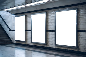 Blank Board with Bright White Space at Subway Ready for Mockup Template
