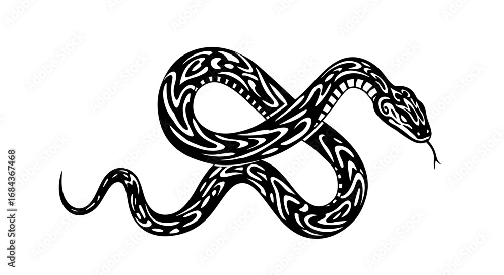 Poster detailed vector illustration of a snake, showcasing intricate patterns and a dynamic pose, perfect f