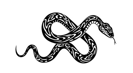Obraz premium Detailed vector illustration of a snake, showcasing intricate patterns and a dynamic pose, perfect for tattoos or graphic design projects, isolated on white.