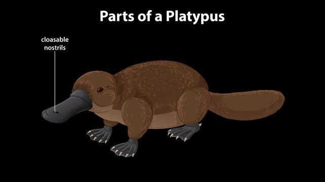 Animated Diagram Highlighting Platypus Anatomy with Labeled Body Parts