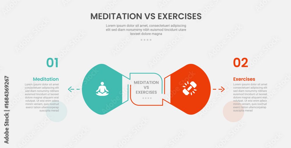Aufkleber meditation vs exercise infographic outline style with creative round arrow opposite direction 2 poin