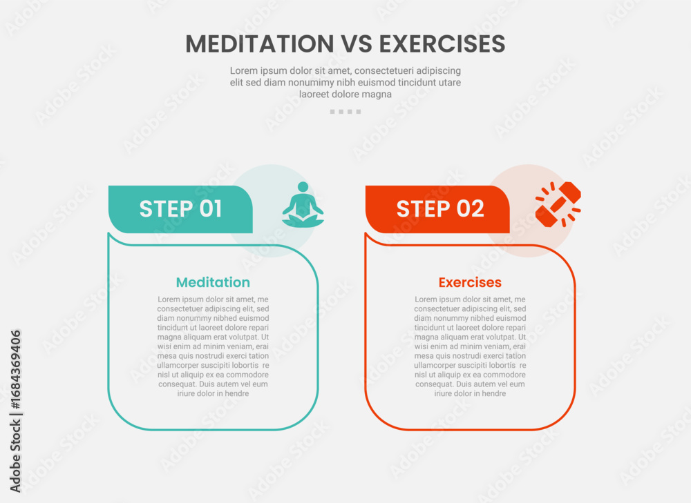 Aufkleber meditation vs exercise infographic outline style with 2 point comparison template with table box wit