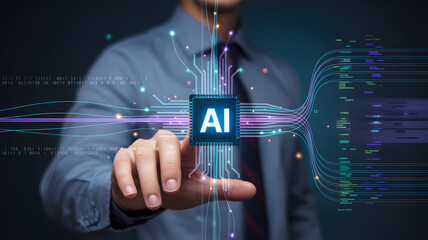 AI technology concept with businessman interacting with digital interface