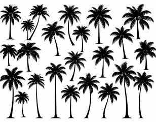 Black Palm Trees Set Isolated On White Background. Palm Silhouettes. Design Of Palm