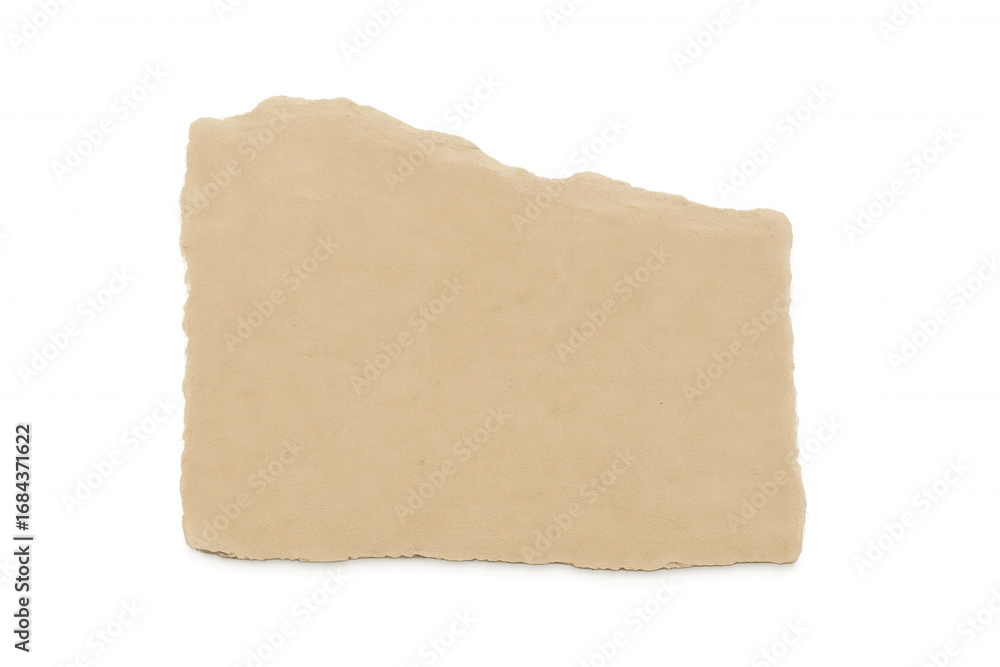 Fototapete rectangular cardboard fragment with ragged edges, displaying weathered surface texture against trans