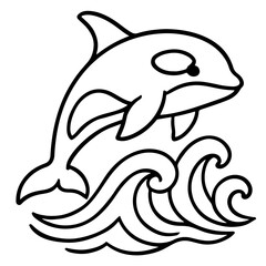 Obraz premium Killer whale (orca) outline with splashing waves kids coloring page