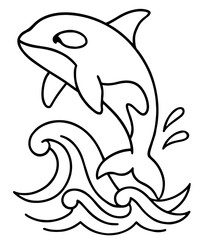 Fototapeta premium Killer whale (orca) outline with splashing waves coloring page