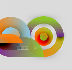 Abstract colorful shapes overlap. Gradient hues create dynamic visual effect. Modern design elements present smooth transitions.