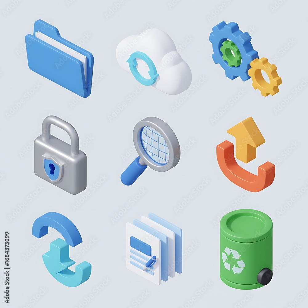 Poster modern isometric icons representing cloud computing data security and management services