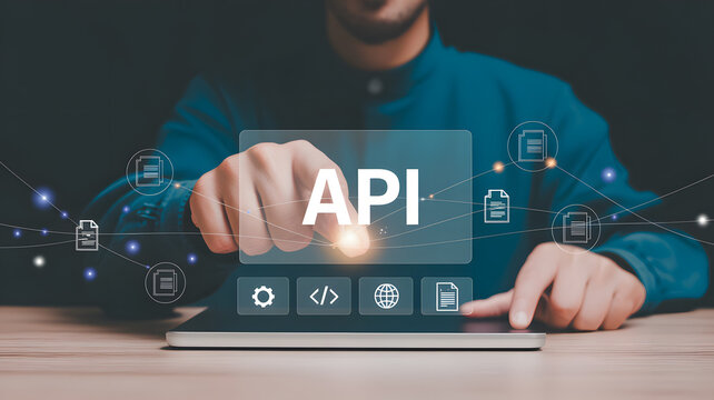API technology concept with businessman interacting with digital interface