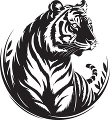 Black Tiger Silhouette Vector on White Background Wild Animal Design