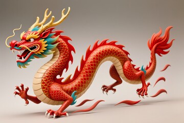 Fototapeta premium A surreal, simple 3d artwork of a Chinese New Year dragon, vibrant scales spilling outside edges with minimal design