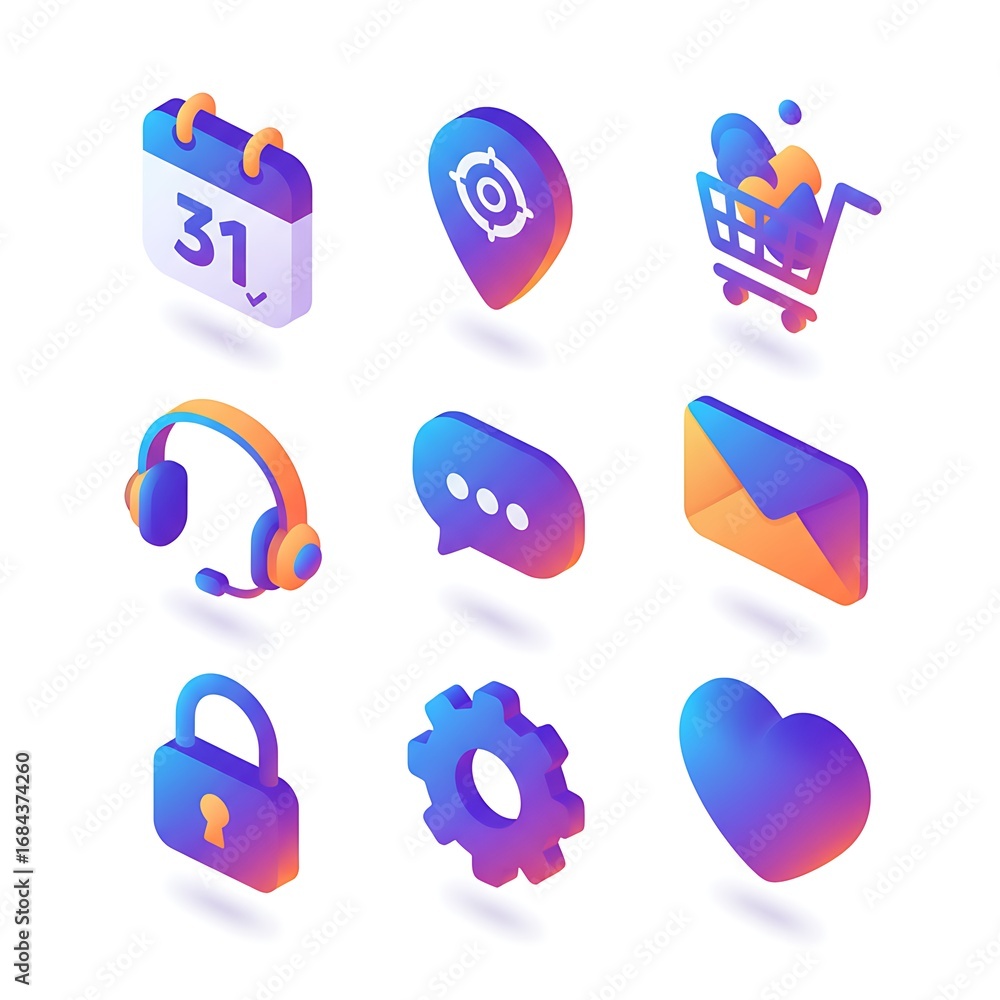 Aufkleber modern isometric 3d ui icons for digital applications and websites