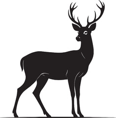 Fototapeta premium Majestic Deer Silhouette Standing Tall Antlers Displayed Symbol of Wildlife and Nature Conservation Isolated on White Background Animal Illustration