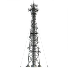 Steel communication tower with antennas against clear blue sky