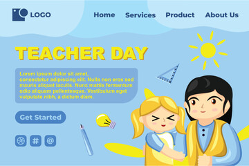 Teacher Day with Bright Cute Cartoon People, Stationery Element for Web Banner Background