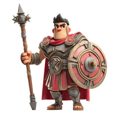 Obraz premium Cartoon Roman soldier with shield and spiked staff character warrior ancient