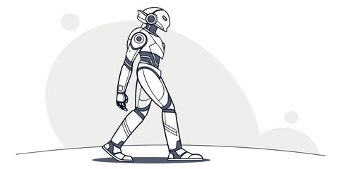 Full body elegant care robot chrome white metallic vector illustration