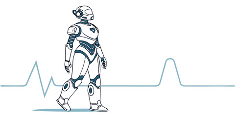 Minimalist humanoid healthcare robot front view chrome metallic vector illustration