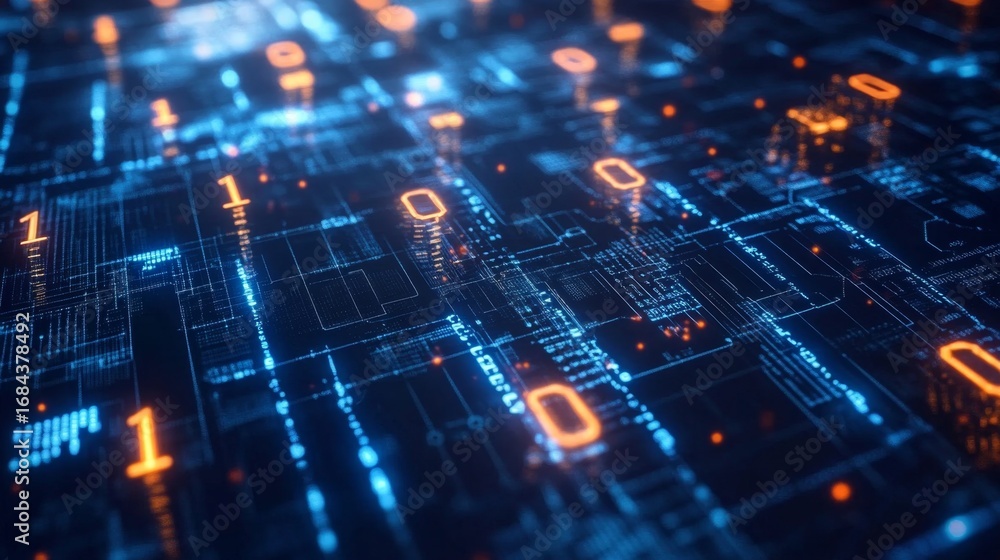Aufkleber exploring the cyberpunk realm immersive data manipulation in the dark cyberspace of streaming binary