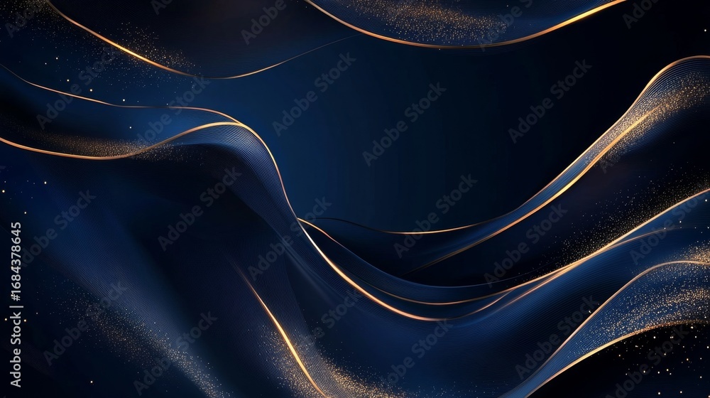 Poster Elegant artwork displaying a deep blue abstract background with golden accents digital creation abstract environment artistic viewpoint modern concept