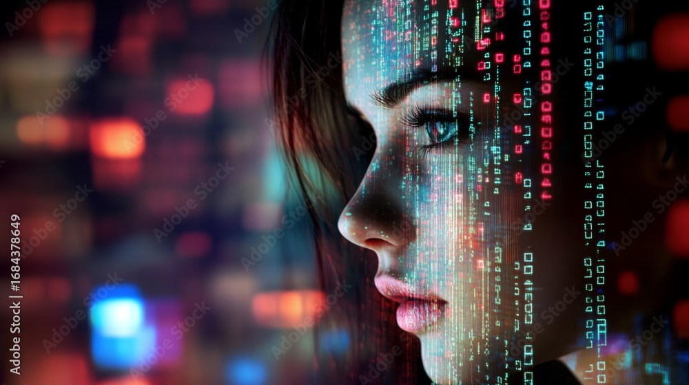 Poster exploring the depths of cyberspace glowing lines and digital connections in a futuristic environment
