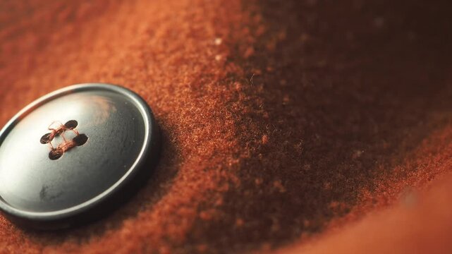 Close look at a brown fabric with a metallic button detail