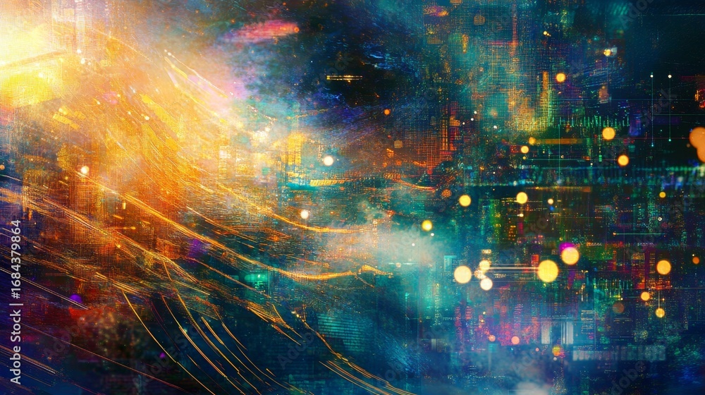 Poster digital cyberspace background filled with floating elements virtual environment abstract art futuris