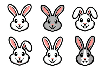 Cartoon rabbit face illustration with cute animal design, bunny head and pet character graphics, Easter wildlife and adorable art, spring vector set