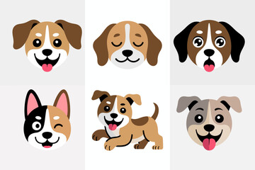 Funny puppy face illustration with cute dog design, cartoon pet and friendly graphics, domestic animal and adorable art, playful vector set