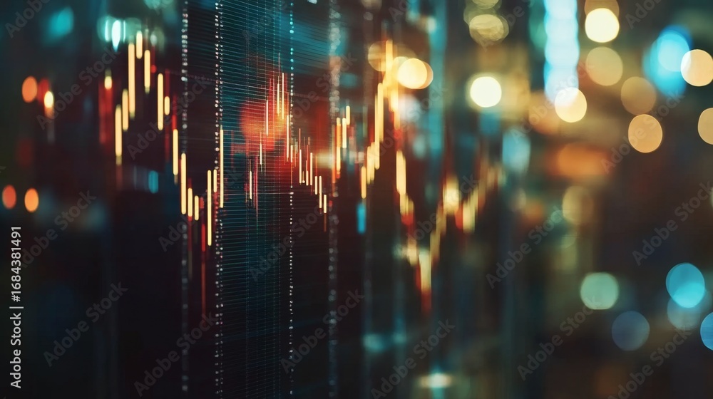 Poster analyzing dynamic forex candlestick charts in a digital trading environment for enhanced market insi