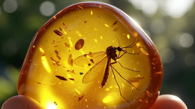 Mosquito Encased in Amber with Soft Background Light