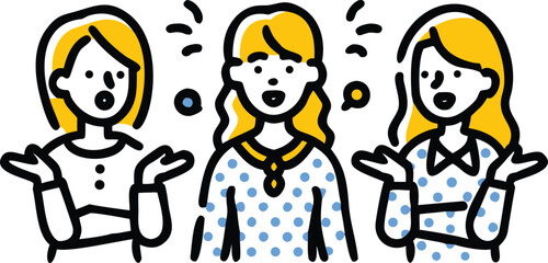 Cute vector set of a smiling young woman with speech bubbles showing