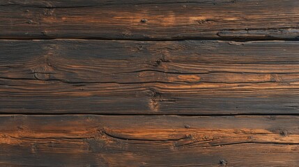 Naklejka premium Close-up view of rustic wooden planks showcasing natural grain patterns and textures in warm tones