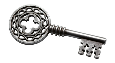 Antique key isolated on transparent background, a symbol of mystery, access, and security, perfect for historical themes or unlocking new opportunities