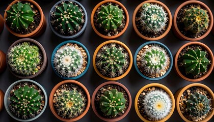 Potted cacti vibrant array